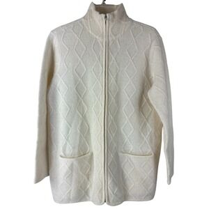 Talbots Jacket M Zip Up 100% Wool Cardigan Classic Minimalist Old Money Preppy